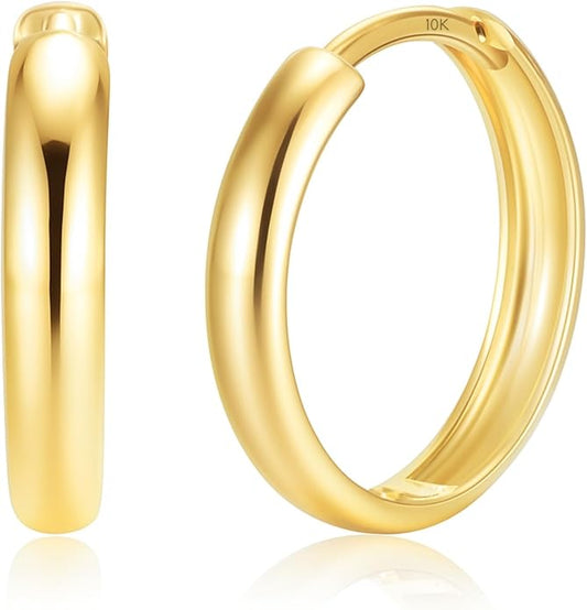 Small Solid 10k Gold Hoop Earrings for Women 3mm Wide | Gold Hoop Earrings in 12mm, 15mm & 18mm Diameter | Hypoallergenic Bold Real Gold Hoops by MAX + STONE
