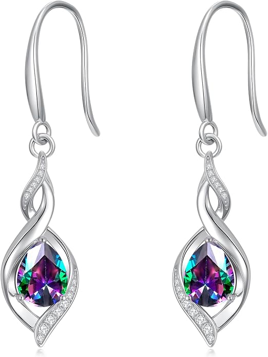 HPQQ Birthstone Earrings for Women 925 Sterling Silver Infinity Love Jewelry Valentines Day Birthday Gifts for Her Mom Wife Girlfriend
