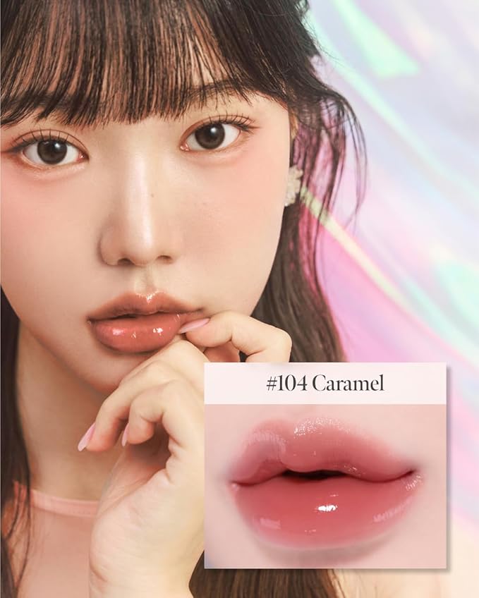 Glow Lock Jelly Tint 104 Caramel, Hydrating Water Glow Lip Stain, Non-Sticky Juicy Gloss, Long Lasting Glass Shine & Dewy Finish, Lightweight Moisturizing Lip Care, Korean Makeup