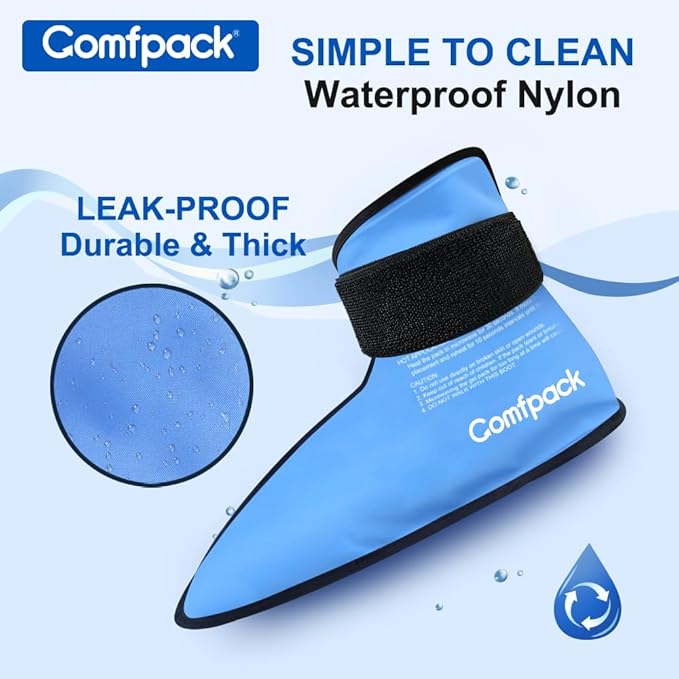 Comfpack Foot Ankle Ice Pack Wrap for Plantar Fasciitis, 2 Packs Reusable Gel Ice Pack for Foot After Surgery, Ice Boot Pain Relief for Achilles Tendonitis, Bunion, Swelling