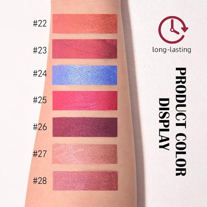 evpct Blue Metallic Glitter Lip Liner and Lipstick Combo Lip Gloss Stain Set Makeup for Women Long Lasting Waterproof 24, Non Stick Cup Metal Shine Shimmer Iridescent Liquid Lipstick 24