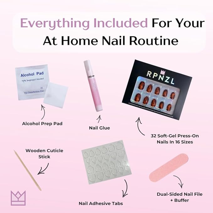 RPNZL Press On Nails - Tortoise | Amber Tortoise Shell Short Oval, Salon Quality | 32 Nails, 16 Sizes Kit with Glue and Adhesive Tabs I Female Founded - Beauty, Self Care