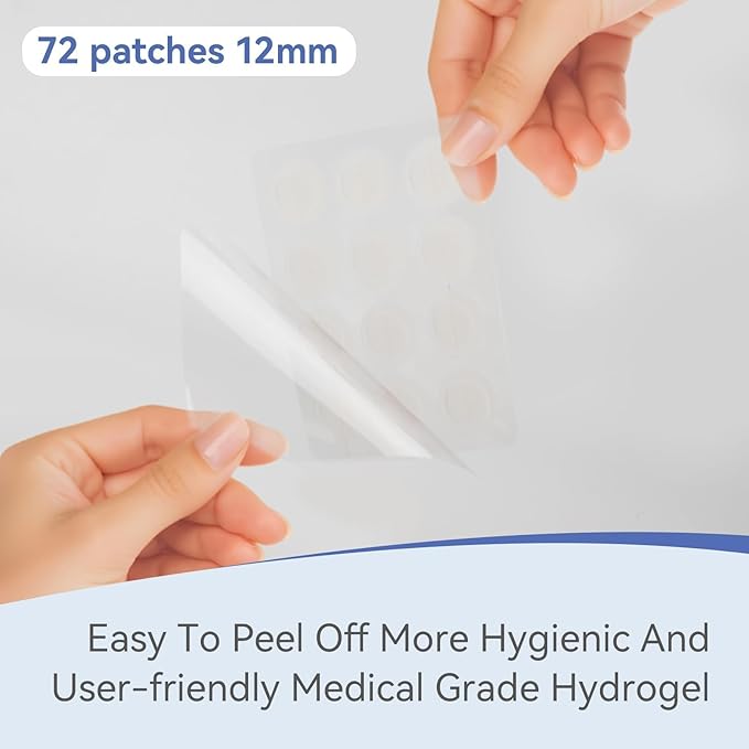 OmaDoto Invisible Pimple Patches for Face - （12mm | 72 Count | 6 Sheets） - Ultra-Thin Hydrocolloid Blemish Cover, Discreet Zit Stickers for Day & Night, Face Patches for Teens and Adults
