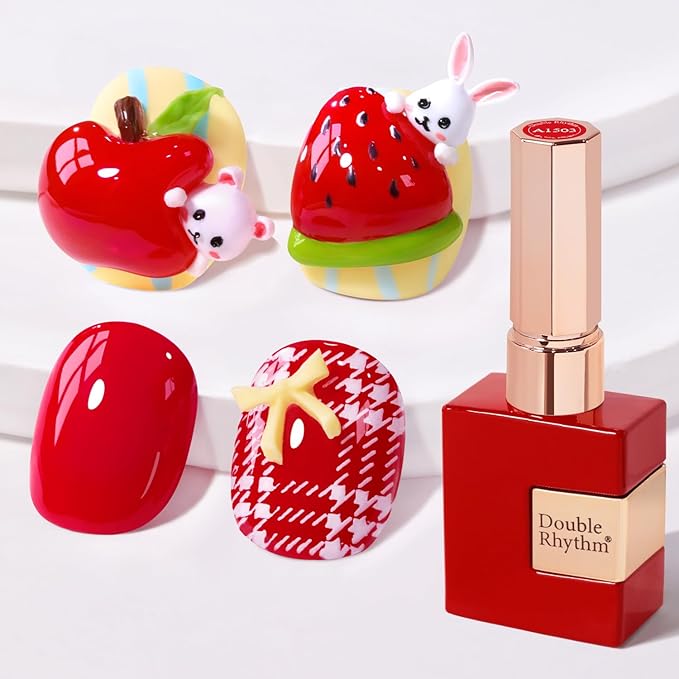 Double Rhythm 0.5 Oz Gel Nail Polish Neutral Natural Same Color Same Bottle Translucent Light Milky Pastel 15ML Manicure French Design Art DIY at Home (Bright Red-A1503)