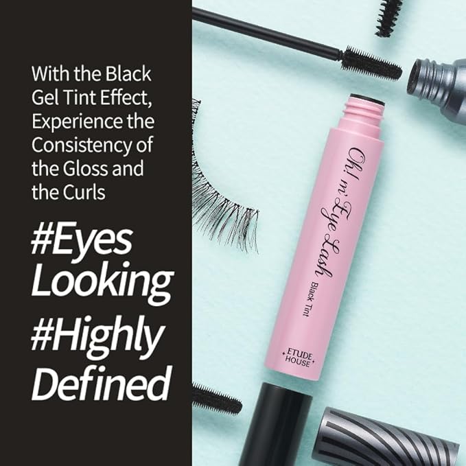 ETUDE Oh M'Eye Lash Black Tint Mascara – Natural Glossy Effect with Long Lasting Strong Curl System, Volume Enhancing, Smudge-Free, Improved fixation and water resistance, Korean Makeup, Kbeauty