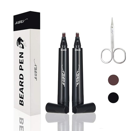 2PCS Beard Pencil Filler for Men - Sweat Proof, Water Resistance, Long Lasting & Natural Finish barber Pencil, Mustache Repair Shape(BROWN)