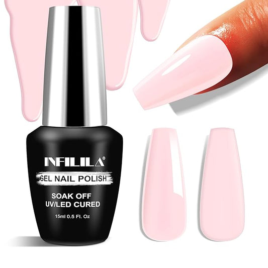 NXJ INFILILA Baby Pink Gel Nail Polish, 15ml 0.51oz Pastel Pink Gel Nail Polish One-Stroke Coloring, Hema Free Gel for Nail Art Design Manicure Salon DIY Salon SX0020