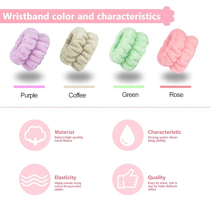 Taocar 8pcs Wrist Bands for Washing Face, Absorbent Face Washing Wristbands, Microfiber Women's Spa Wrist Towels, Stretchy Wash Band for Man Children, Prevent Water from Spilling Down Your Arms