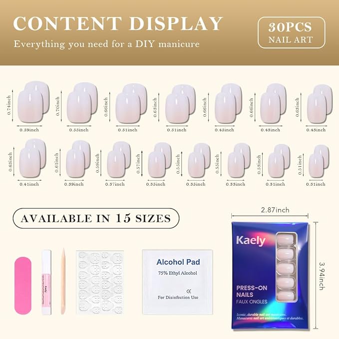 evpct Ombre White to Nude Press on Nails Extra Short, Petite Short Square Glossy Stick on Nails for Women Gift with Manicure Kit, Reusable Soft Gel Stick on Fake Nail with Ombre Designs Perfectly Fit
