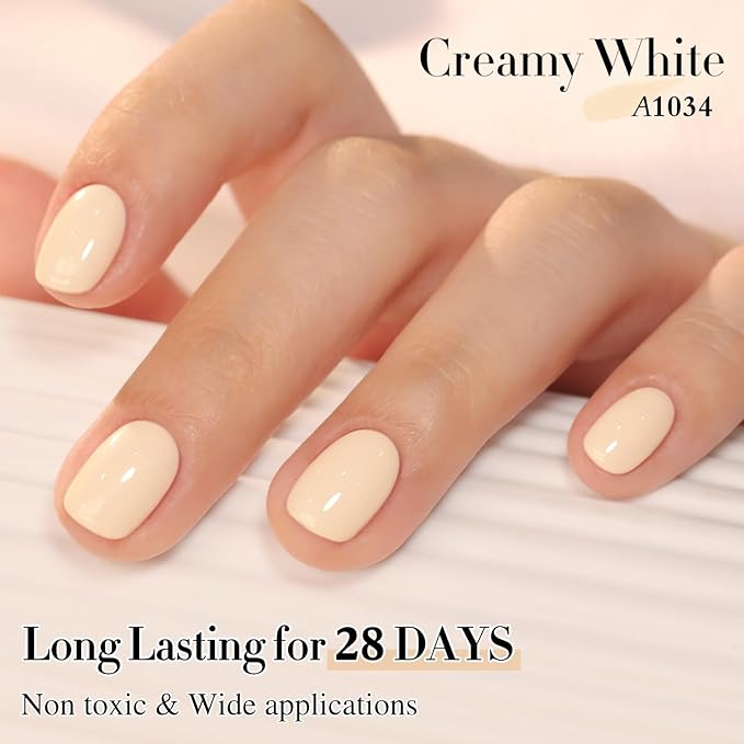 Double Rhythm 0.50 OZ Gel Polish Hema Free Same Color Same Bottle Golden Round Translucent Neutral Natural Milky 15 ML Jelly UV Polish Art DIY at Home (Cream-C1034)