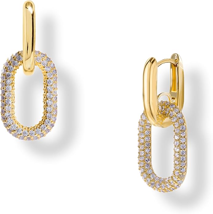 OZEL 14K Gold & Silver Plated Paperclip Chain Earrings with Cubic Zirconia – Dangle, Hoop, Huggie, Stud Styles – Women’s Fashion Jewelry Gift