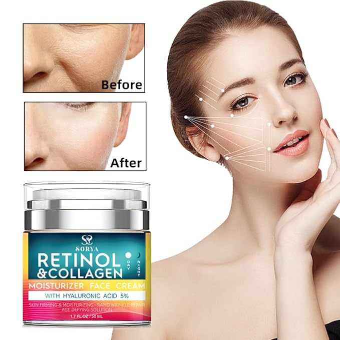 SORYA Retinol & Collagen Face Cream – Hydrating Facial Moisturizer with Hyaluronic Acid & Peptides for Daily Skin Care