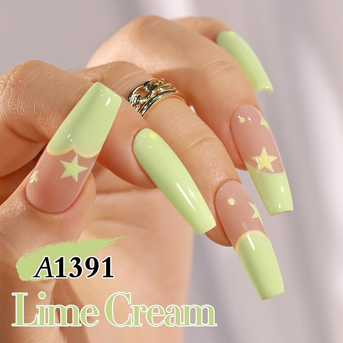 Double Rhythm 0.50 OZ Gel Polish Hema Free Same Color Same Bottle Golden Round Translucent Neutral Natural Milky 15 ML Jelly UV Polish Art DIY at Home (Pastel Green-C1391)