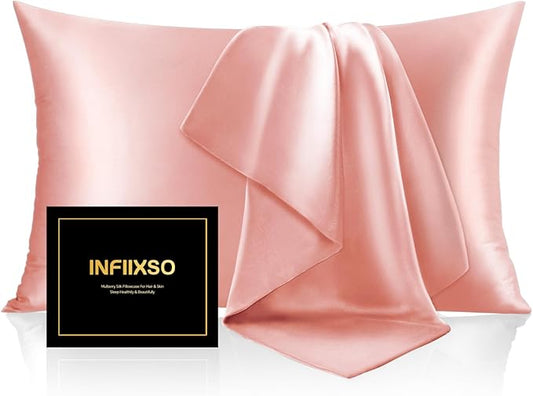 INFIIXSO Mulberry Silk Pillow Case King Size, Silk Pillowcase with Hidden Zipper 20"x36", Extraordinary Smooth and Soft Pillow Cases for Hair and Skin(Blush Pink, 1 Pack)