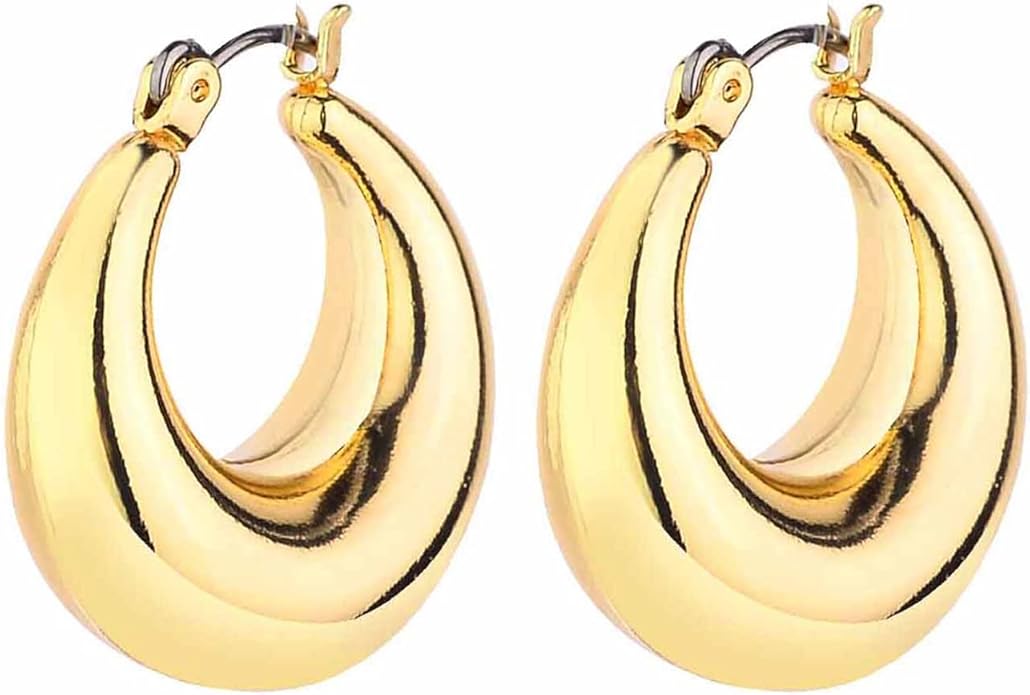 HILXURY Gold Chunky Hoop Earrings Set for Women, 14K Gold Plated Twisted Huggie Hoop Earring Hypoallergenic, Thick Open Hoops Set Lightweight