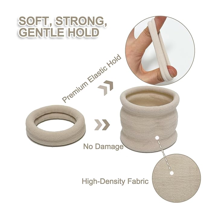 Jseng 8Packs Seamless Hair Ties for Women - Soft No Damage Elastic Hair Accessories for Thick Curly Hair - Soft Beige