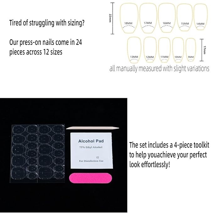 SHELWIN French Press On Nails Ready-To-Wear DIY Manicure Stick On Nails kit for Women 24 Pcs Short Medium Coffin Almond Shaped False Nails Gifts（Vanilla Cream）