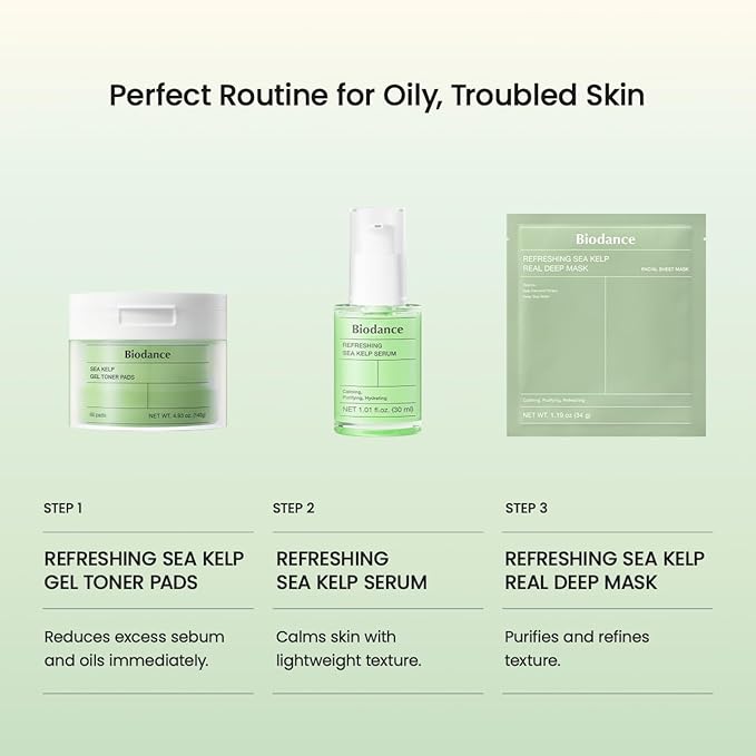 BIODANCE Refreshing Sea Kelp Serum, Oil & Sebum Control, Calming Serum for Oily & Combination Skin, Korean Skin Care, Gifts for Women | 1.01 fl.oz x 1 ea