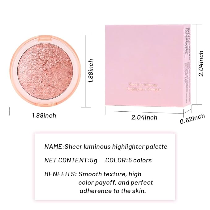 Highlighter Makeup Palette for Blush,Contour,Shadow,Face or Eye Makeup, Shimmer Glow, Creamy Mousse Pressed Powder, Intensely Pigmented, Glitter Sparkling (B03-05# Moonstone)