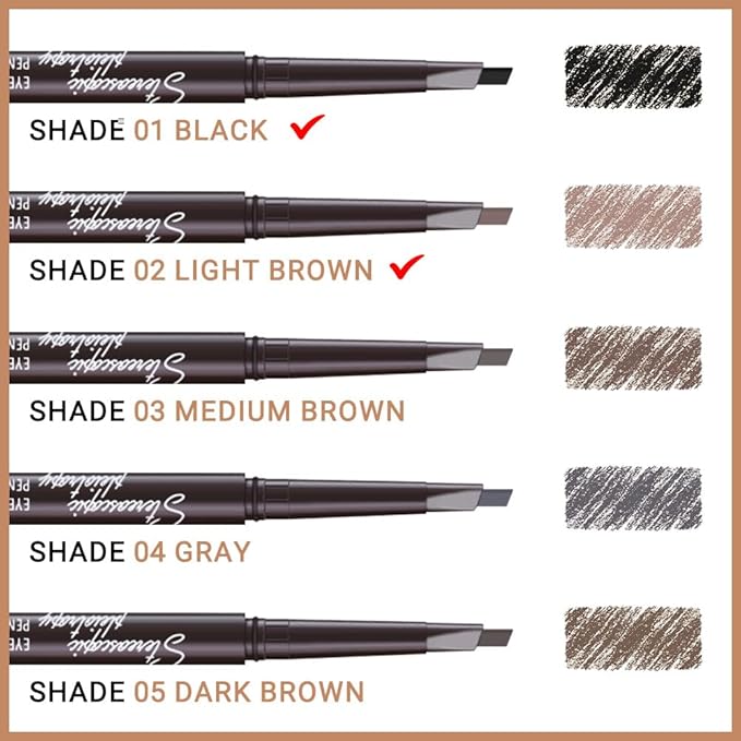 5 Pcs Ultimate Eyebrow Retractable Definer Pencils,Dual-Sided Natural Soft Textured Eyebrow Pencil, for Daily Look Eyebrow Makeup,Brow Brush,Fine Tip (2*Black+3*Light Brown)