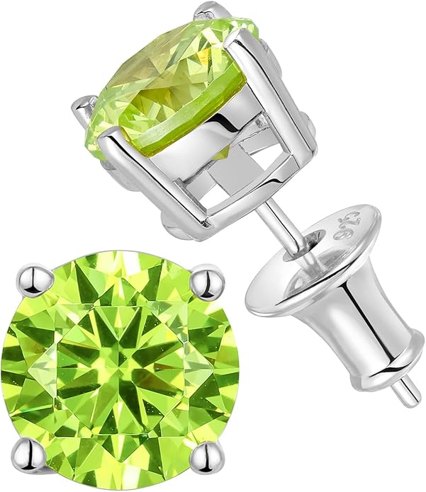 Wyyxl Peridot Earrings 14K Gold Plated Sterling Silver August Birthstone Earrings for Men Women Hypoallergenic Round Cut 1-6 Carat Peridot Jewelry Party Everyday Wear