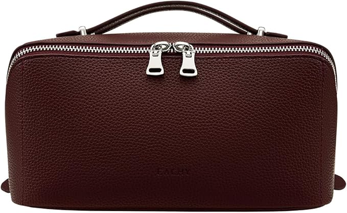 EACHY Travel Makeup Bag, Large Capacity Cosmetic Bag for Women, Waterproof PU Leather, Flat Open Portable Toiletry Bag for Skincare, Brushes & Travel Essentials