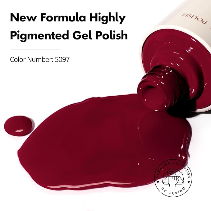 VENALISA Dark Red Gel Nail Polish, 1 Pcs Burgundy Red Gel Polish Color High Gloss Soak Off U V Nail Manicure Salon and DIY at Home Gifts for Women