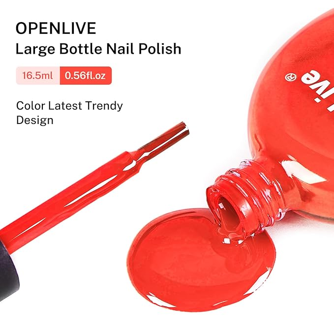 OpenLive 16.5ml Neon Red Nail Polish Glossy Shine Finish Large Volume Quick Dry Nail Polish, Long Lasting Shine, Fingernail Toenail Nail Art DIY Home Travel Nail Art Gift