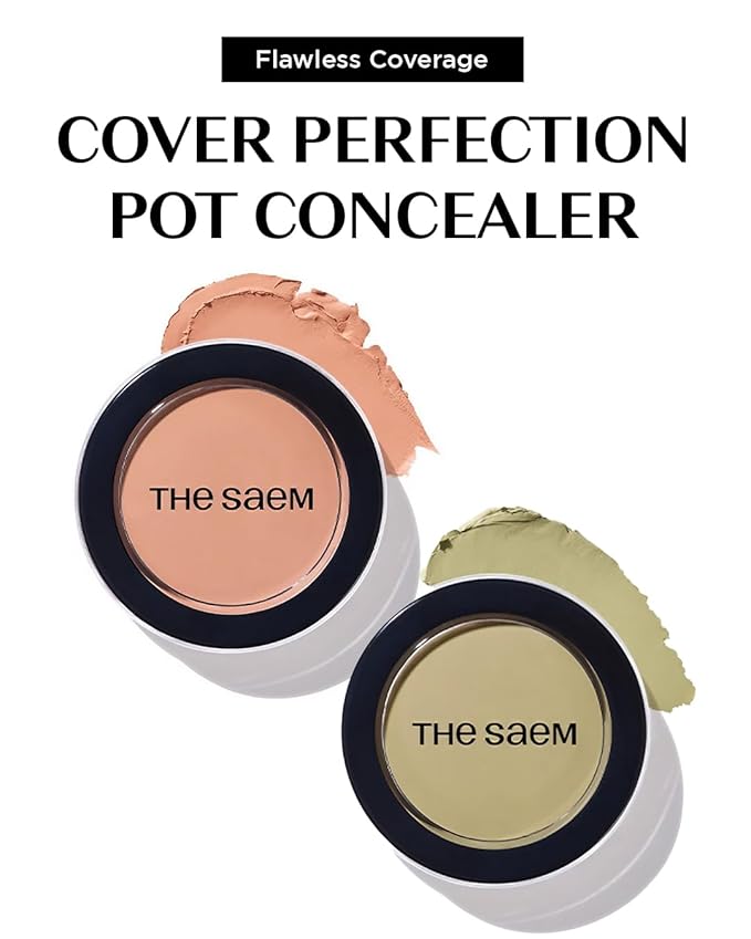 THESAEM Cover Perfection Pot Concealer 0.14oz - Peach Beige Color Corrector for Dark Circles & Bluish Tones - Single Pot Intensive Coverage Balm for Under-Eye & Discoloration - Korean Makeup
