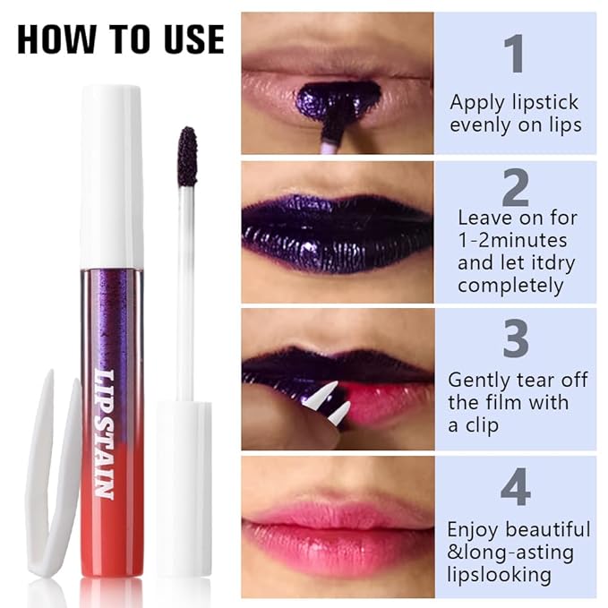 evpct Brownish Red Peel Off Lip Stain Tints with Tweezer, Matte Liquid Lipstick Lip Stain Long Lasting Waterproof for Women Non-stick Cup Lipstick Peel Off High Pigmented Smudge-proof Easy Apply, 05#
