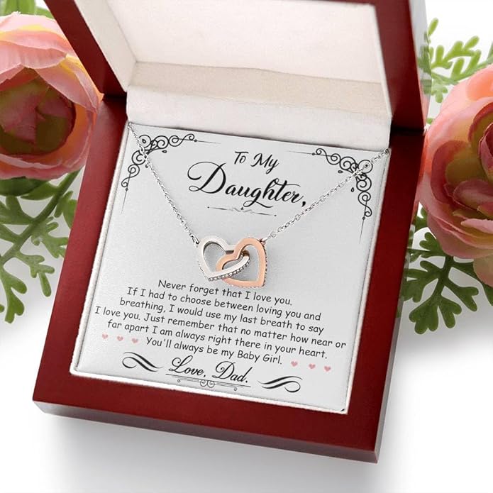To My Beautiful Daughter Necklace from Mom & Dad | Cubic Zirconia Pendant with Heartfelt Message Card & Gift Box | Daughter Birthday, Graduation, Christmas Jewelry Gift from Parents