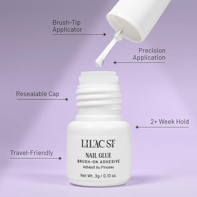 Lilac St - Press On Nails, Blush Touched (30 Nails, 15 Sizes) - Medium, Round, Pearl + Glossy, Opaque - Brush-On Nail Glue, Nail File, Cuticle Stick, Prep Pad - Cruelty Free, Vegan, Women Founded