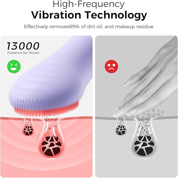 Face Scrubber Facial Cleansing Brush - Waterproof and Rechargeable Face Cleansing Brush with 4 LED Gentle Light, Cleansing, Exfoliating and Massaging, Electric Face Scrub Brush for Men & Women
