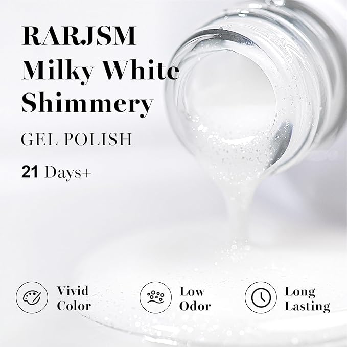 RARJSM Glitter Gel Nail Polish Nude Milky White Silver Shimmer Pigment Jelly Creamy White Yellow Gel Polish Neutral Color 15ml Sparkle Natural Color Soak off UV LED Cured for Home Salon DIY Nail Art