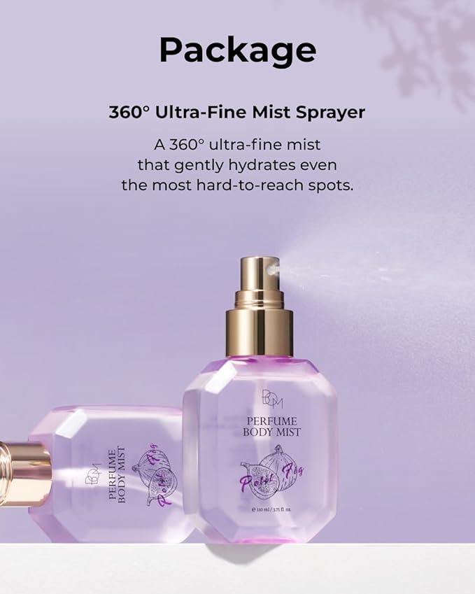 BOM Petit Fig Perfume Body Mist 3.71 Fl Oz, Fig Scented Mist with Hyaluronic Acid, Niacinamide & Vitamin C, Hydrating, Lightweight Body Perfume, Long Lasting Fragrance, Korean Skincare