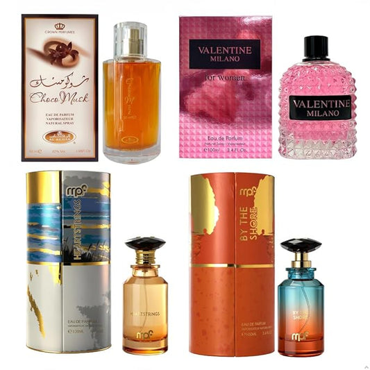 AFLUXE Women’s Perfume Set 4PCS Eau de Parfum for Women Long Lasting Womens Perfume Collection Combo Perfume J AF-Choco Musk/AF-Milano Women/AF-By The Shore/AF-Heartstrings