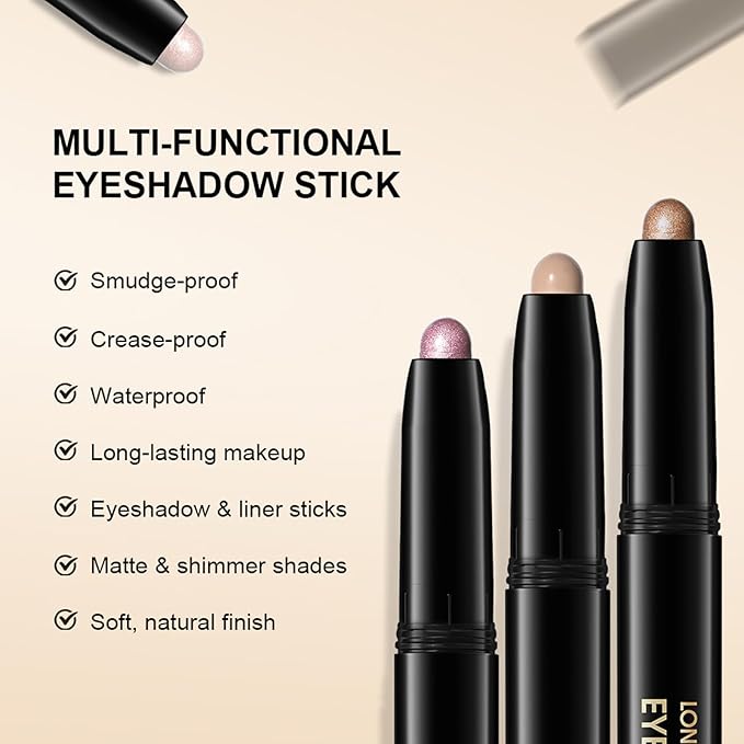 Erinde Waterproof Cream Eyeshadow Stick, Dark Brown Matte Eye Shadow Sticks, Cream to Powder Eyeshadow Crayon, Buildable & Blendable Long-Lasting Eye Shadow Stick, Vegan & Cruelty-Free, 02