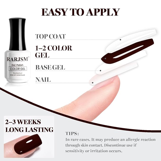 RARJSM Deep Cherry Red Gel Nail Polish Creamy Mocha Brown Gelpolish 15ML 1Pc Soak off Curing Required Nail Art French Manicure Salon DIY at Home Fall Winter