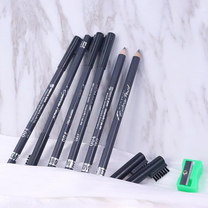 Eyebrow Pencils for Women with Sharpener, 6Pcs Hard-Core Wooden Eye Brow Eye Liner Pencils for Beginner Makeup, Waterproof & Sweat-Proof (6Pcs-Gray)