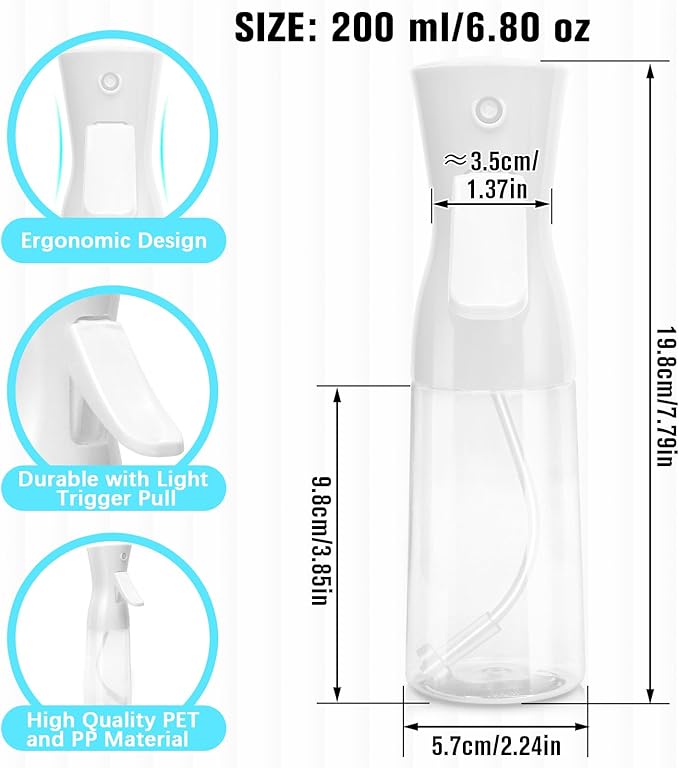 Fun Gift Spray Bottle For Hair,Continuous Water Mister for Hairstyling, Salons, Cleaning, Plants,Essential Oil Scents,Ultra Fine Mist Sprayer,6.8 OZ /200 ML-White(Christmas Gifts)