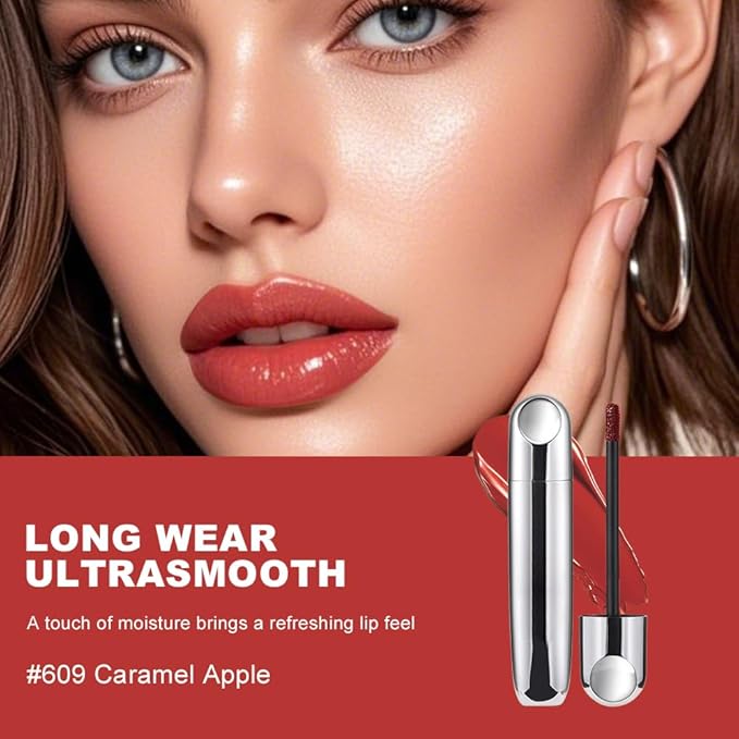 Mirror Lip Lacquer,High Pigment Plumping Lip Tint, Long-Lasting Waterproof Lip Lacquer,Hydrating Non-Sticky Gloss for Brightening Lips with Buildable Radiant Gloss,Gift for Women Holiday Makeup，609#