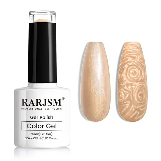 RARJSM Pearl Gel Nail Polish, Glitter Drawing GelPolish Rose Gold Shimmer Mermaid Nail Gel Soak Off for Salon Home DIY Manicure Use