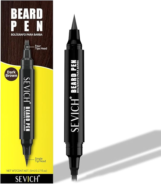 SEVICH Beard Pencil Filler for Men,Dual-Ended Beard Styling Tool with 4-Prong Fill Tip and 1-Prong Contour Tip for Natural Looking Beard,Waterproof & Sweatproof,Travel Size,Dark Brown