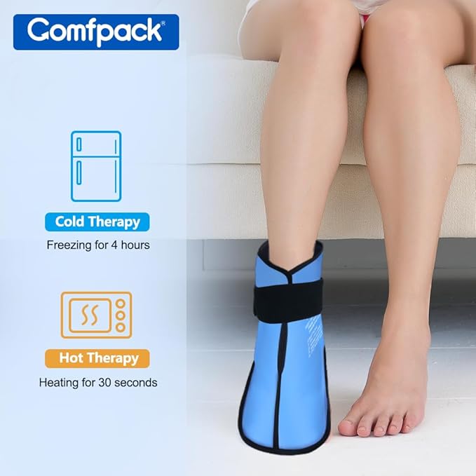 Comfpack Foot Ankle Ice Pack Wrap for Plantar Fasciitis, 2 Packs Reusable Gel Ice Pack for Foot After Surgery, Ice Boot Pain Relief for Achilles Tendonitis, Bunion, Swelling