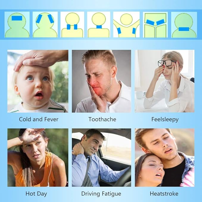 EASYEAH 12 Sheets Cooling Patches for Fever Discomfort & Pain Relief, Cooling Relief Fever Reducer, Soothe Headache Pain, Pack of 12