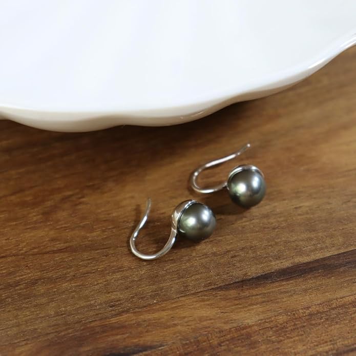 NONNYL Gift for Wife Tahitian Black&Freshwater Cultured-Pearl-Earrings-Gifts for Women- Wedding Birthday Anniversary-Mom Her Mothers Day Valentines Day Christmas-18K Gold Plated Sterling Silver Pearl Dangle Earring Fine Jewelry