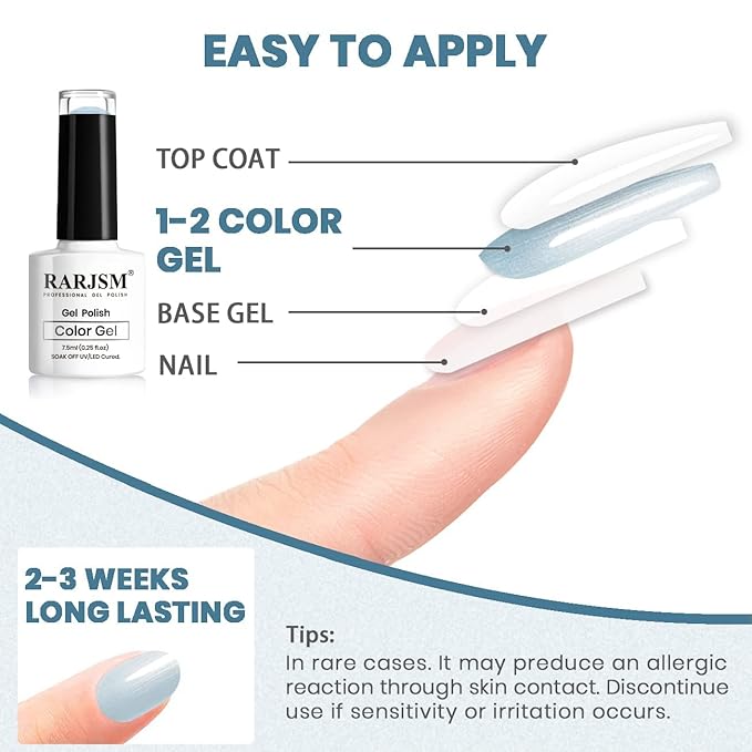 RARJSM Pearl Gel Nail Polish, Glitter Drawing Gelpolish Sky Blue Shimmer Mermaid Nail Gel Soak Off U V G e l for Salon Home DIY Manicure Use