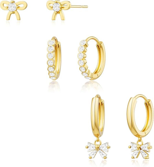 Freekiss 3 Pairs Gold Hoop Earrings Set: Dainty Stud Earrings Trendy Small 14K Gold Plated Hypoallergenic Dangle Cartilage Huggie Hoop Earrings for Women Gold Jewelry for Women Gifts