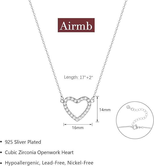 Airmb Cute Heart Necklace for Women Gold/Silver Plated Heart Pendant Choker Necklaces Tendy Love Heart Chain Necklace Dainty Gold/Silver Necklace Jewelry Gifts for Women