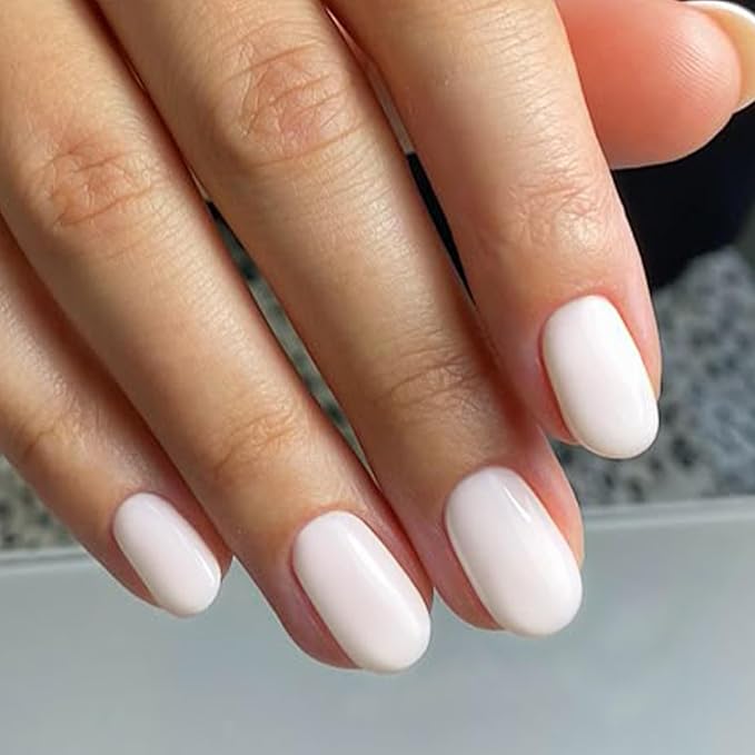 modelones Short Press on Nails, Oval Fake Nails Kit Press Ons with Nail Glue, Adhesive Tabs, Nail File, Prep Pad, Manicure Stick, 32Pcs 16 Sizes, Elegant White, Valentines